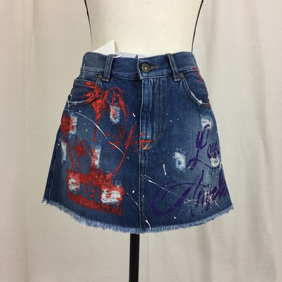 Graffiti Denim Mini Skirt - Picture 1 of 6